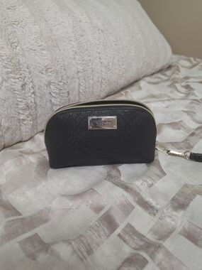 Victoria's Secret Black Textured Cosmetic Wristlet with Gold Hardware